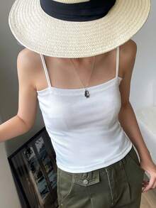 DAZY Solid Rib Knit Cami Top Summer - White - View 7