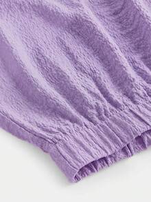 Firerie Kids Setelan 2 Potong untuk Liburan Kasual dan Modis Anak Perempuan Remaja: Atasan Lengan Pendek Longgar Leher Bulat Warna Polos + Celana Panjang - Mauve Purple - View 5