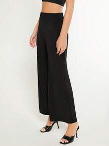 SHEIN BASICS Quần ống rộng suông rộng màu trơn thời trang đa năng cho nữ - màu đen - Xem 3