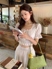 DAZY 女款休閒圓領短袖韓風上衣 + 寬鬆A字裙 2件套 夏季 - 粉色 - 查看 7