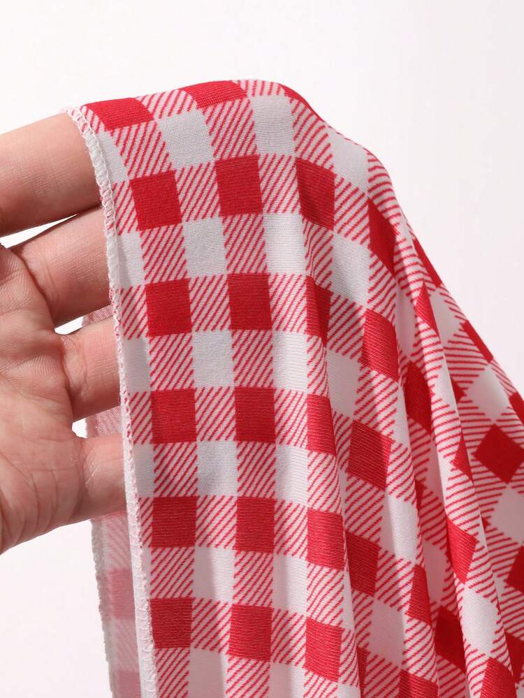 Fitted Contrast Plaid Pleated Bow Casual Vacation Summer Vest Jacket For Women