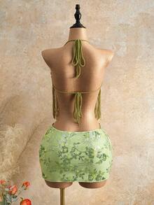 Glamine Women's Vacation Fashion Shiny Sequin Mini Skirt Floral Embroidery Romantic Girlisim Edgy Feminine Style Beach Golf Parties Summer - Green - View 9