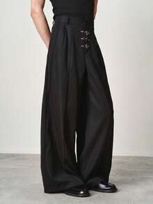 STYNVO Pantalones anchos y sueltos de uso casual diario con hebilla de metal para hombres - Negro - Ver 4