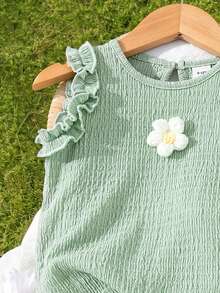 SHEIN Vintaside Kids Set Rompi dan Celana Pendek Jacquard Lucu untuk Bayi Perempuan, Musim Semi/Panas - MultiWarna - View 9