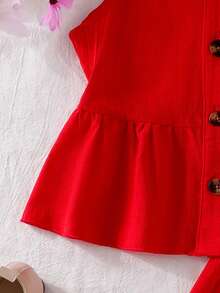 SHEIN Genkimix Kids 2 Stücke/Set Lässige Textur Stoff Ärmellos Weite Hose für Kleine Mädchen, rotes bequemes Sommer Kinder Casual Weste & Hose Set, modische Pendler Outdoor Outfit - Rot - Übersicht 5