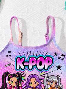 Hình ảnh cô gái hoạt hình, màu chuyển sắc rực rỡ, các ngôi sao K-Pop, họa tiết áo tắm nhóm nhạc nữ hoạt hình, áo tắm một mảnh phù hợp cho mùa hè. - Nhiều màu - Xem 3
