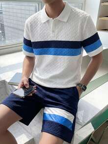 SHEIN Teen Boy 2pcs/Set Collegiate Color Block Polo Shirt & Shorts Set,Summer Streetwear Vacation Holiday Preppy Outfit For Schooling,Daily Casual & Sports - Multicolor - View 8