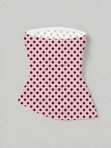 Comfortcana Women's Casual Minimalist All-Over Polka Dot Print Tube Top For Summer,Summer Top - Baby Pink - View 2
