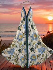 Louniche Women's Summer Vacation Style Printed Open Back Drawstring Dress - Multicolor - View 6