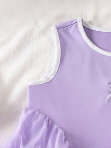 Genkimix Kids Young Girl Bowknot Embroidery Mesh Patchwork Sleeveless Round Neck Dress - Mauve Purple - View 8