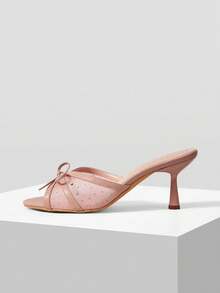 MOTF PREMIUM RHINESTONE BOW DECOR ROUND TOE HEELED SANDALS SUMMER SHOES - Pink - View 2