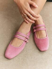 Rosivie Women's Casual Buckle Design Flat Loafers, Versatile For Daily Wear - Pink. - View 11
