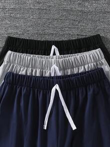 3pcs Teen Boy Casual Shorts Set, Black, Gray, Navy Blue, Suitable For Spring, Summer, Autumn - Multicolor - View 3