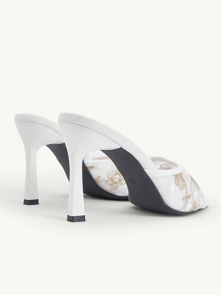 CUCCOO CHICEST Mesh Gold Thread Embroidery Pointed One-Word Drag Thin Heel Sandals, Outer Wear, National Style High Heels