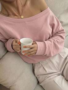 DAZY Ladies' Plain Asymmetrical Shoulder T-Shirt Long Sleeve Women Tops Off Shoulder Top - Pink - View 1
