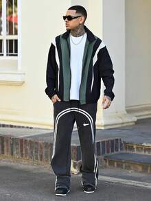 Devon Thys Jaket Pria Lengan Panjang Kasual Kerah Tinggi dengan Resleting Warna Kontras, Musim Gugur - MultiWarna - View 3
