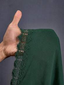 SHEIN CURVE+ Curve Size US22 音樂節海邊波希米亞風女款純色對比蕾絲蝙蝠袖洋裝泳裝罩衫 夏季熱帶海灘 - 墨綠色 - 查看 8