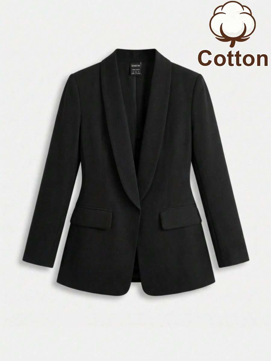 Lumivelle Áo khoác blazer nữ thời trang cổ shawl không cài cúc, kiểu dáng thường ngày. - màu đen - Xem 1