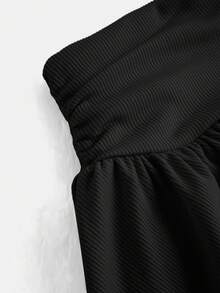 SHEIN 少女夏季可爱休闲灰色半身裙套装：短袖露脐上衣和百褶迷你裙，夏季 - 黑色 - 查看 7