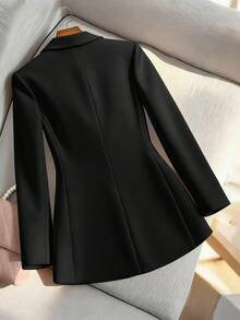 Lumivelle Áo khoác blazer nữ thời trang cổ shawl không cài cúc, kiểu dáng thường ngày. - màu đen - Xem 2