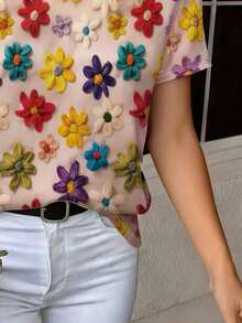 Selamara Women's Regular Fit T-Shirt, Floral Print Pattern Design, Elegant Vibe, Short Sleeve Tee, Comfortable Daily Wear, Suitable For Outdoor, Office - Multicolor - View 3