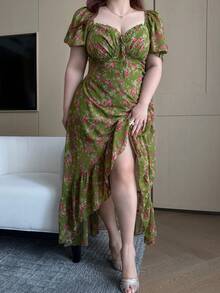 Vibekara Vestido largo de gasa con mangas abullonadas estilo princesa dulce para vacaciones románticas - Verde - Ver 8
