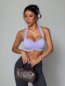 SHEIN Sports 女士无缝背心式运动文胸 - 淡紫色 - 查看 5