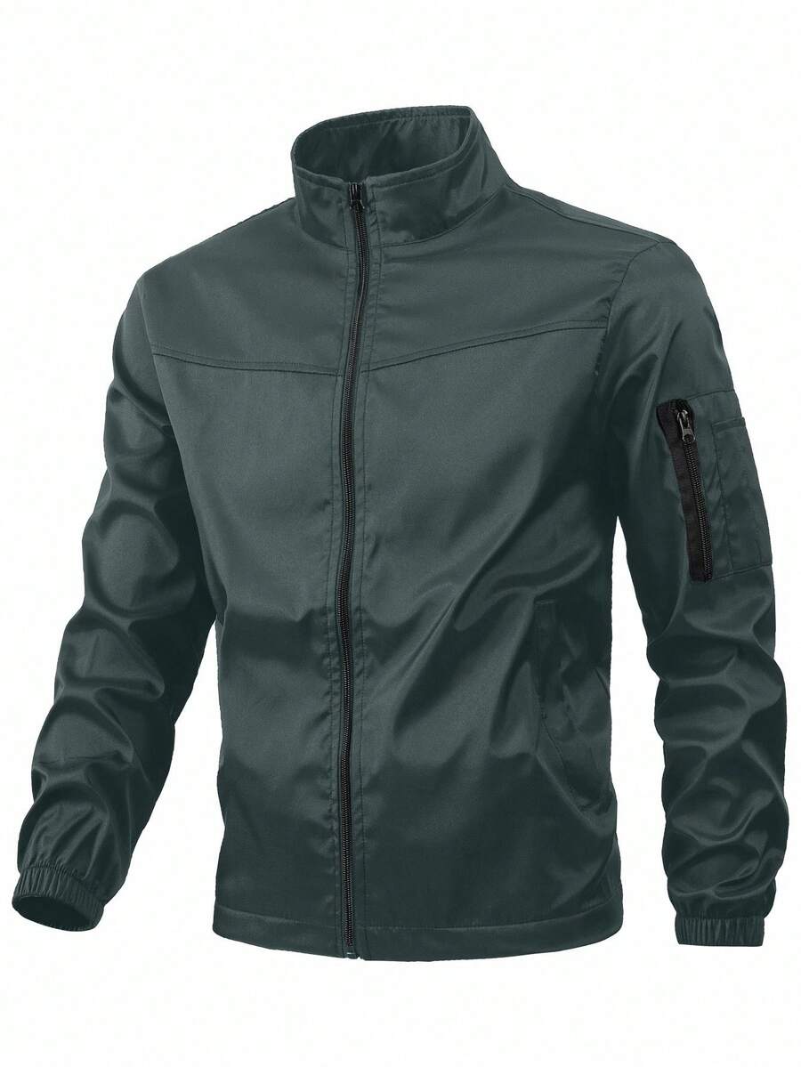 Manfinity Homme Men's Casual Versatile Zip-Up Pocket Long Sleeve Jacket - Dark Grey - View 1