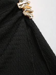 Sweetra Women's Solid Color Metal Decor Ruched Casual Versatile Date Night Tube Top - Black - View 5