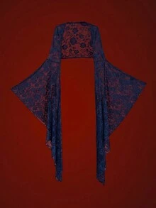 Glisette 浪漫玫瑰花卉蕾絲大廓形喇叭袖上衣，適合女性與嬌小女性 - 藏蓝色 - 查看 5