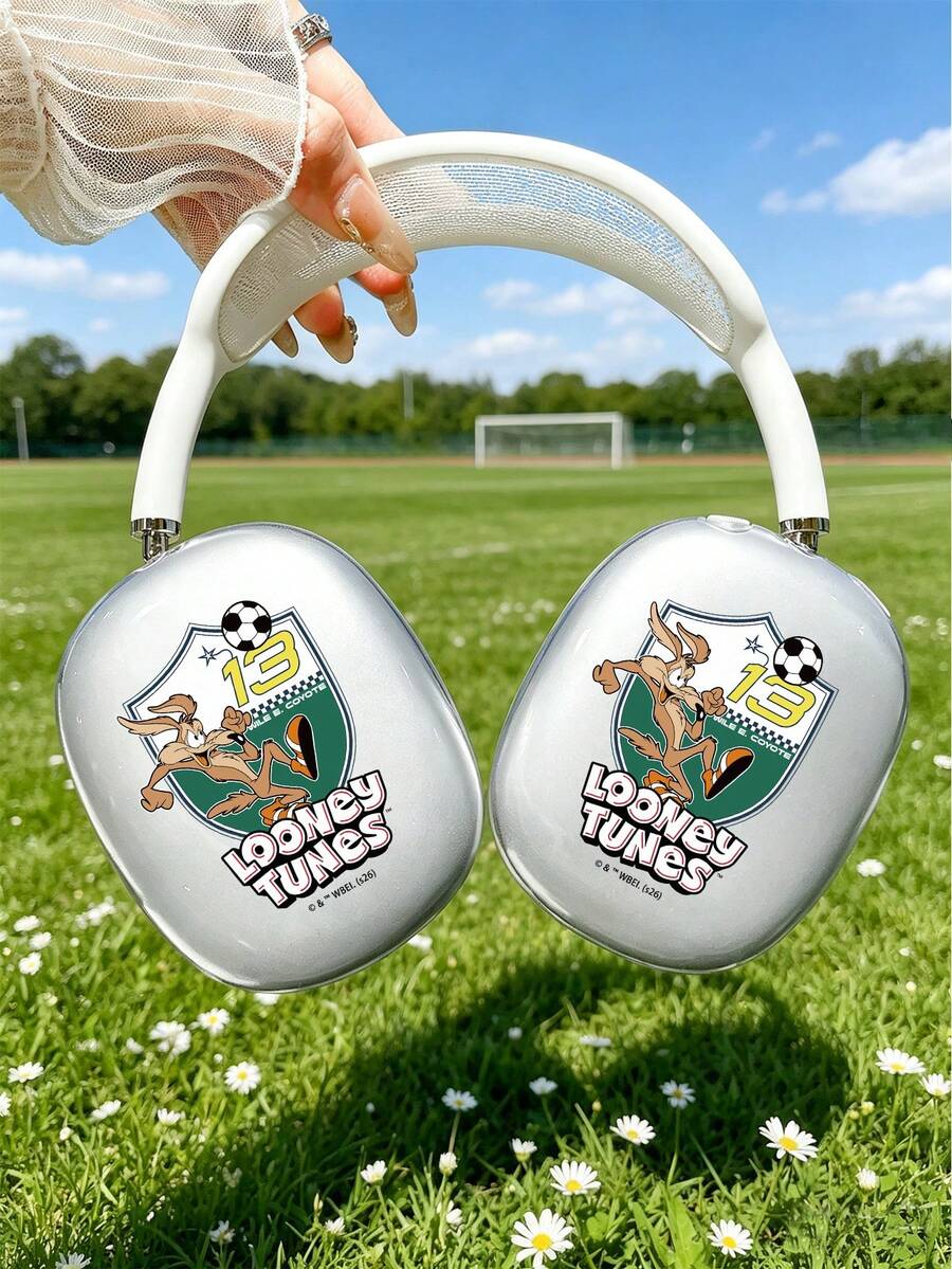 LOONEY TUNES X SHEIN 1個 Looney Tunes Wile E. Coyote 足球徽章 AirPods 保護殼,透明亮面設計,印有經典 Wile E. Coyote 運動徽章與數字13。全包覆防震保護,適合卡通愛好者與 Looney Tunes 粉絲的完美禮物。相容於 AirPods Max,耳機配件 - 無色 - 查看 1