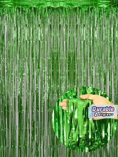 Green Aluminum Foil Fringe Curtains For Metal Photo Booth Background, Metal Wire Curtains Suitable For Wedding, Birthday, Bridal Gifts, And Bachelorette Party Decorations.