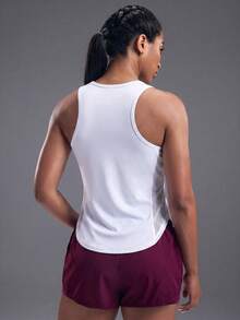 Seamluxe SHEIN Sport Áo ba lỗ thể thao yoga ngoài trời không tay dành cho nữ, phối lưới hai bên và thiết kế chữ Y ở lưng, vạt áo cong. - trắng - Xem 2