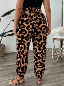 SHEIN PETITE CURVE 大码抽绳腰带运动裤，慢跑裤，宽松版型 - 黑色 - 查看 7