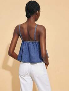 Travachic Women's Fashionable Versatile Tie-Up Denim Camisole Going Out Date Night Night Out Vacation Tops Blue Summer Boho Casual Sexy - Dark Wash - View 4