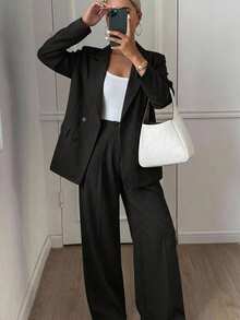 DAZY Solid Color Business Casual Women Suit Set,Fall Clothes - Black - View 6
