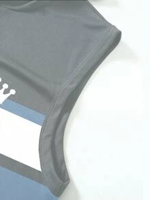 Manfinity Homme Chaleco con capucha de hombre con estampado de letras y rayas de color en contraste, para vacaciones - Multicolor - Ver 3