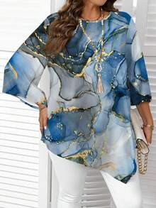 EMERY ROSE Plus Size Casual Minimalist All-Over Print Shirt, Spring/Autumn Fall - Multicolor - View 4