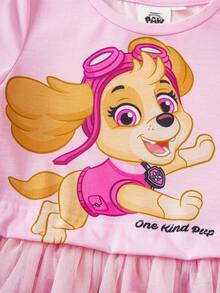 SHEIN | PAW Patrol 1件装 女童夏季可爱圆领短袖网纱下摆舒适连衣裙 - 粉色 - 查看 4