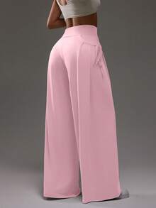 Dewbera Dewbera Pantalones deportivos casuales de malla con pliegues para mujer, adecuados para primavera y otoño - Rosa Pálido - Ver 2