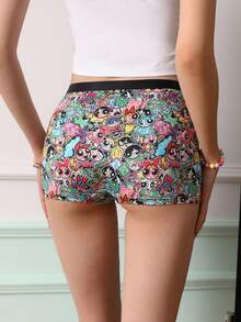 Chillnights THE POWERPUFF GIRLS X SHEIN Celana Pendek Boxer Wanita dengan Desain Cetak Warna Kontras Kartun - MultiWarna - View 8