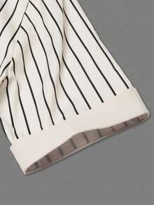 GlowEve Blusa elegante de diseño único con cuello vuelto, de manga corta, cintura ceñida y estampado digital de rayas sueltas, adecuada para el trabajo, el transporte, las vacaciones y el ocio - Albaricoque - Ver 5