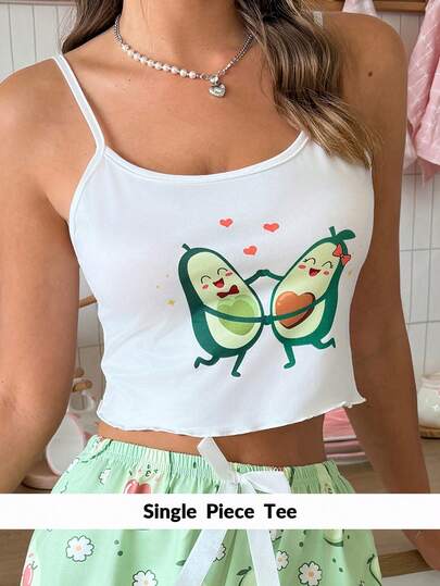 SweetSlumber Áo ngủ camisole nữ thoải mái in họa tiết bơ hoạt hình, mùa hè