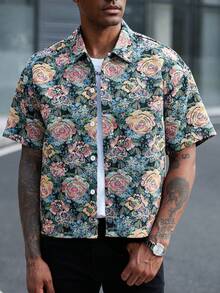 Manfinity CasualCool Plus Size Men's Casual Loose Textured Jacquard Short Sleeve Vacation Shirt - Multicolor - View 4
