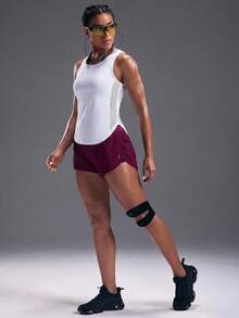 Seamluxe SHEIN Sport Áo ba lỗ thể thao yoga ngoài trời không tay dành cho nữ, phối lưới hai bên và thiết kế chữ Y ở lưng, vạt áo cong. - trắng - Xem 4