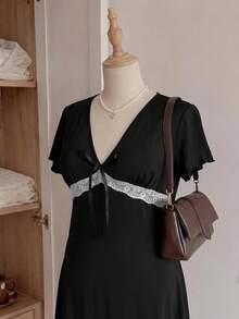 Comfortcana EZwear 大尺碼 V 領豹紋休閒洋裝，適合春/夏、婚禮賓客、度假、海灘、日常、節慶、生日及其他場合 - 黑色 - 查看 7