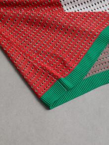 Manfinity EMRG Men's Casual Patchwork Knit Pullover, Versatile For Daily Wear, Football - Red and White - View 6