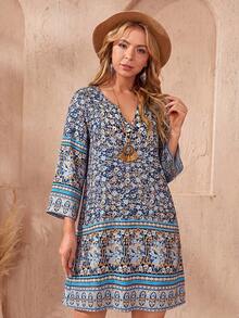 Rusticease Plus Size Patterned Midi Dress,Fall Women Clothes - Blue Day - View 6
