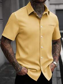 Manfinity Homme Men's Casual Business Short Sleeve Shirt, Formal - Yellow - View 7