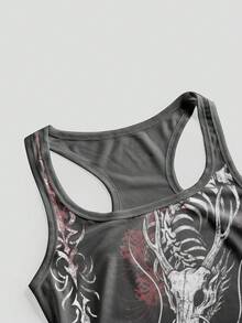 ROMWE Grunge Punk Punk Goth Skelett Drake Växt Sexigt Transparent Mesh Damlinne - Svart - Visa 3